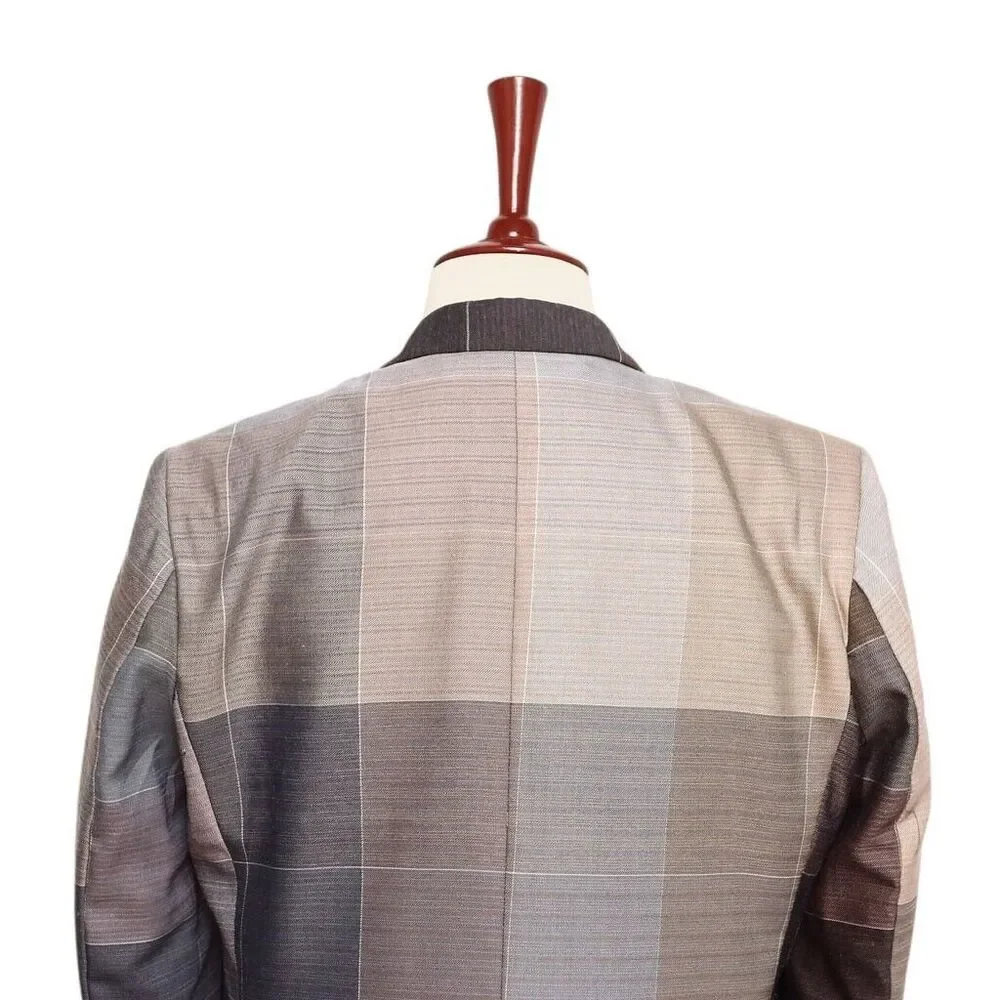 Mens Blazer Colorblock Patchwork Beige Brown Party Jacket Wedding Sport Coat 42R